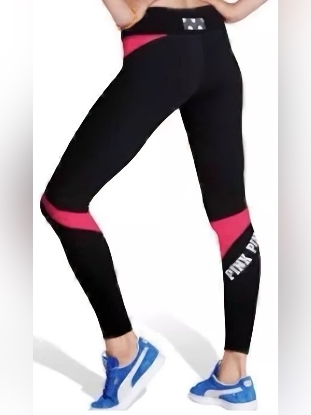 PINK Victoria’s Secret Black Leggings with Pink Panel Accents